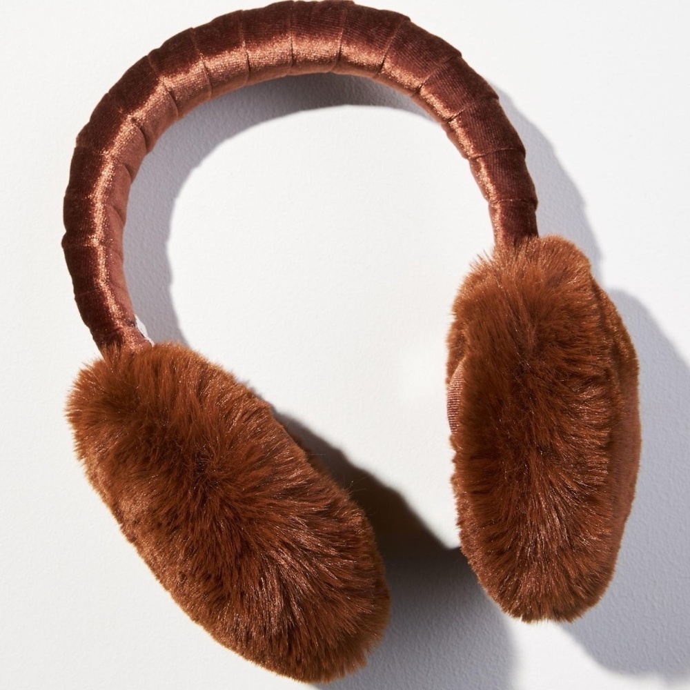 NWT Anthropologie Faux Fur Brown Velvet Earrmuffs